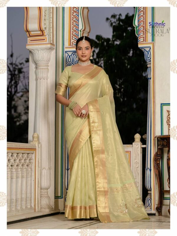 Sethnic Sutrala 3 Tissue Linen With Dual Colour Zari Patta Saree Catalog Wholesale Catalog Wholesale Collection Exporter - Image 4