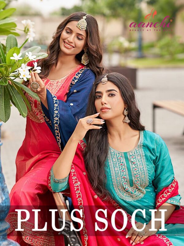 Aanchi Plus Soch Roman Shimmer Kurti Bottom With Dupatta Catalog Wholesale Collection Supplier
