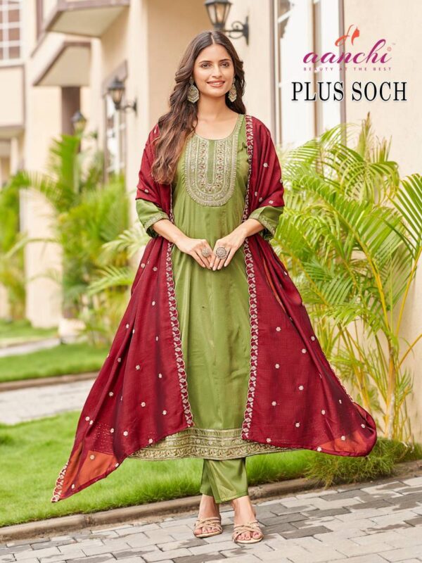 Aanchi Plus Soch Roman Shimmer Kurti Bottom With Dupatta Catalog Wholesale Collection Supplier - Image 4