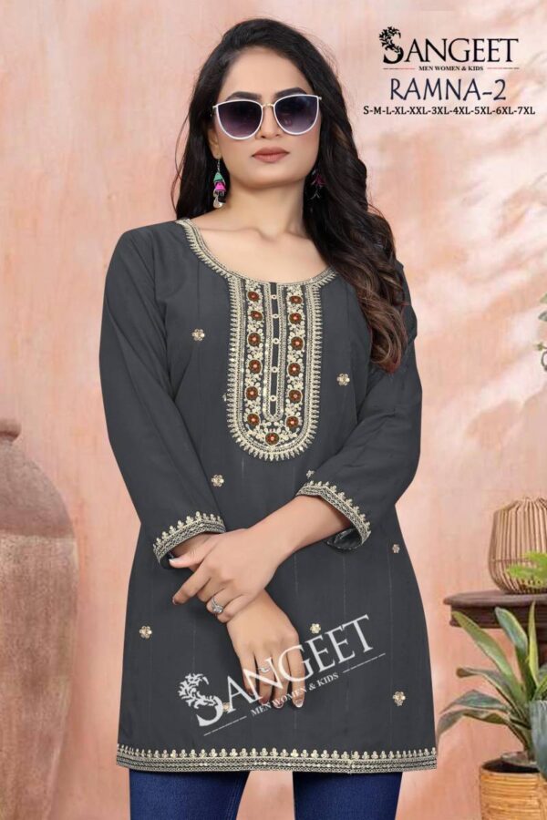 Sangeet Ramna 2 Rayon Embroidered Short Kurti Catalog Wholesale Collection Exporter - Image 3
