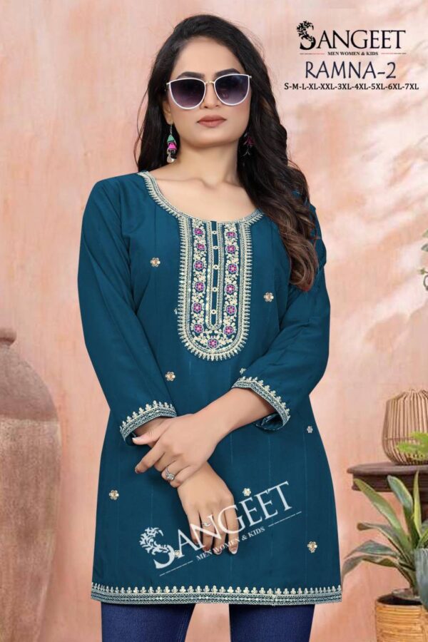 Sangeet Ramna 2 Rayon Embroidered Short Kurti Catalog Wholesale Collection Exporter - Image 4