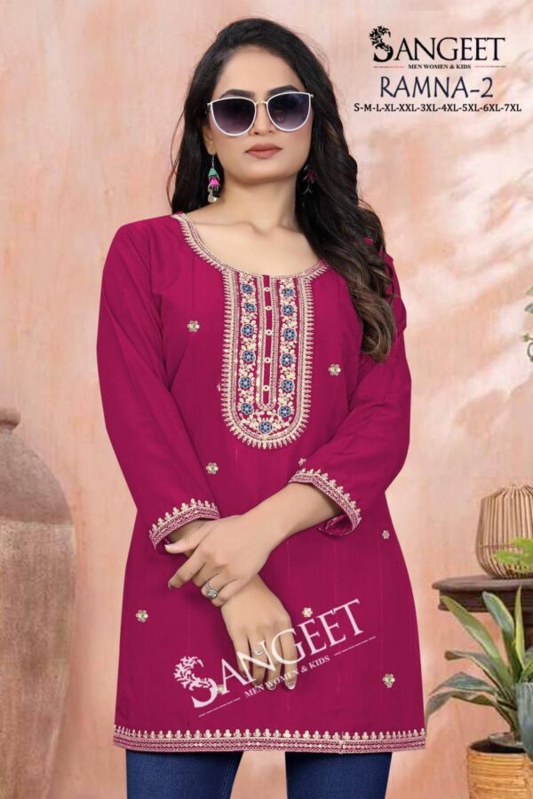 Sangeet Ramna 2 Rayon Embroidered Short Kurti Catalog Wholesale Collection Exporter - Image 6