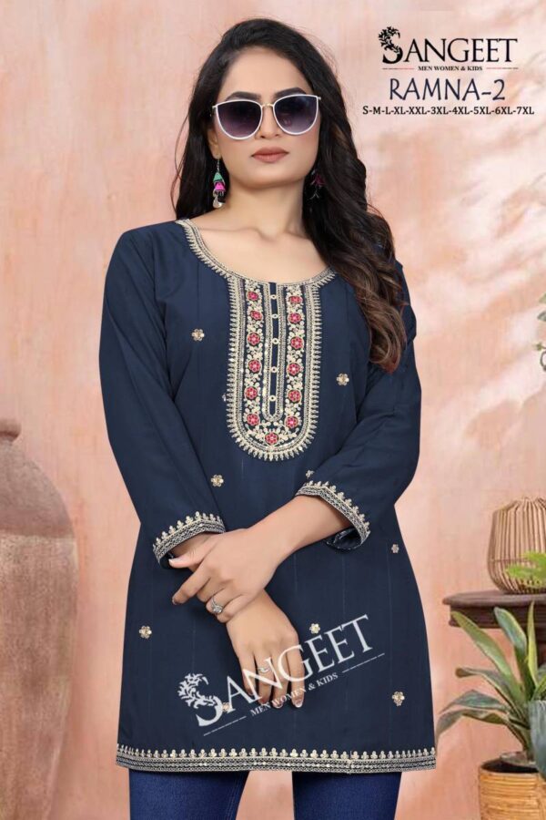 Sangeet Ramna 2 Rayon Embroidered Short Kurti Catalog Wholesale Collection Exporter - Image 7