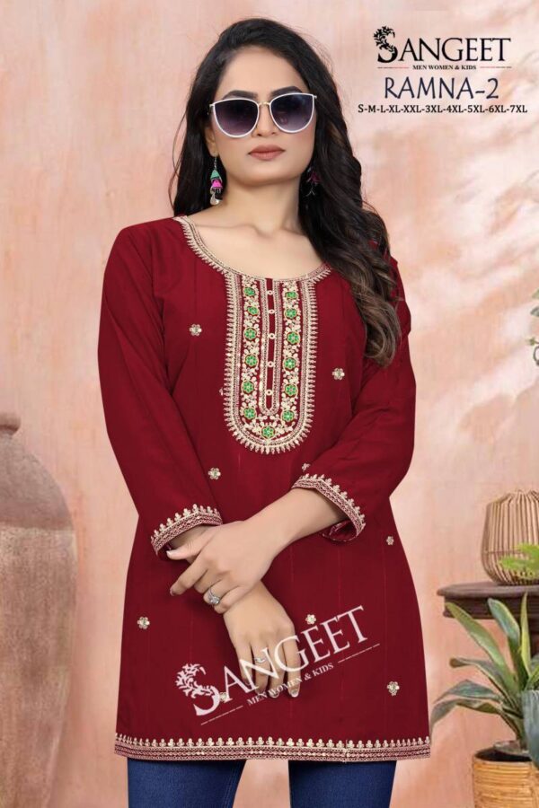 Sangeet Ramna 2 Rayon Embroidered Short Kurti Catalog Wholesale Collection Exporter - Image 8