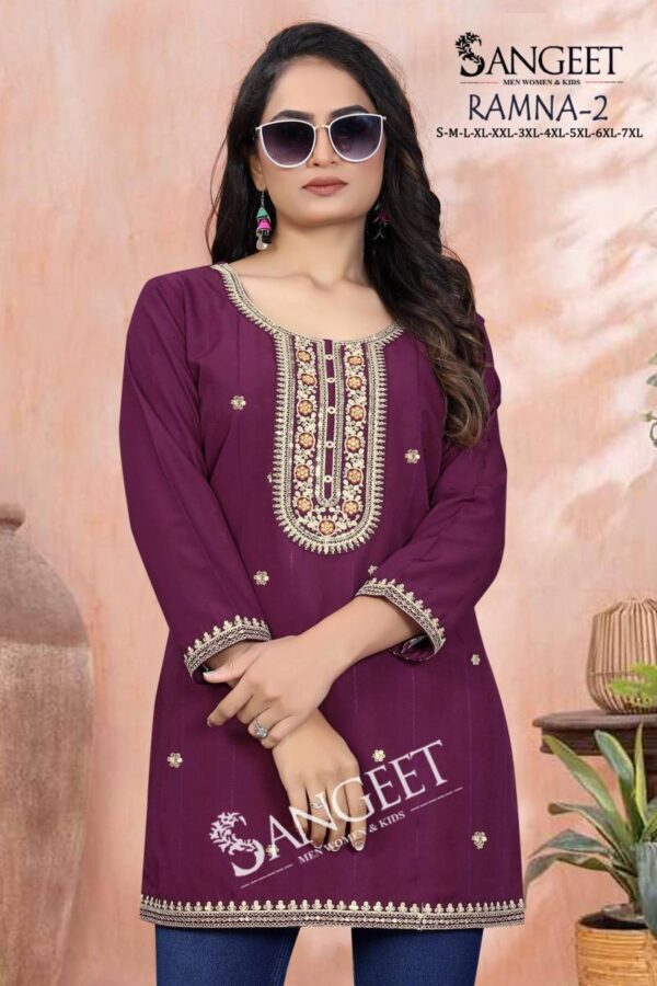 Sangeet Ramna 2 Rayon Embroidered Short Kurti Catalog Wholesale Collection Exporter - Image 9