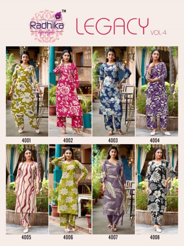 Radhika Legacy Vol 4 Rayon Printed Co Ord Set Catalog Wholesale Collection Exporter - Image 11