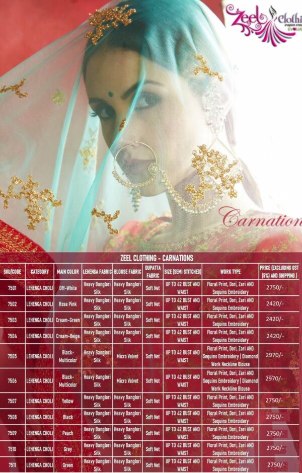 Zeel Carnations Vol 1 Banglori Silk Designer Lehenga Choli Catalog Wholesale Collection Exporter - Image 11