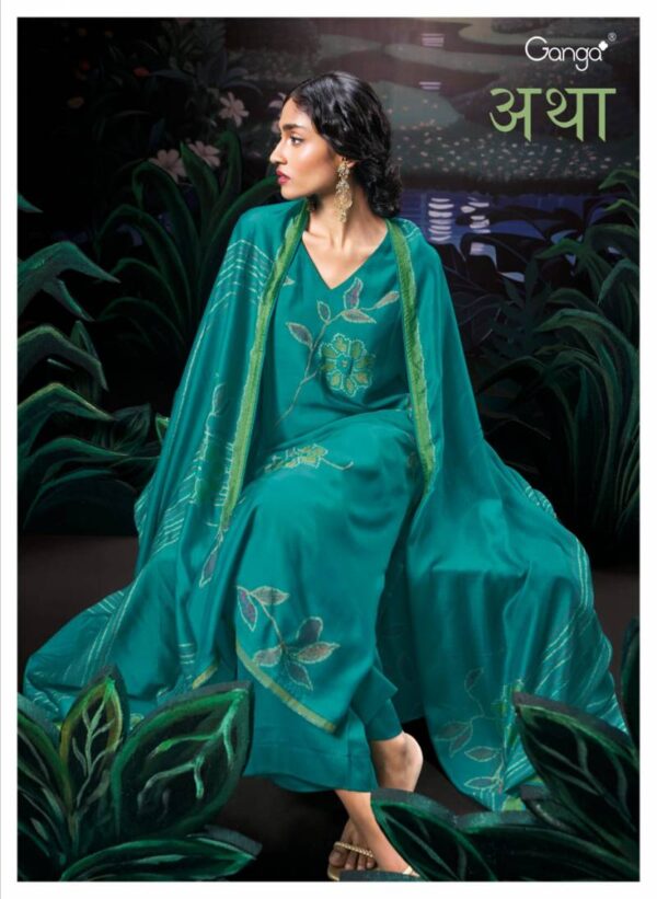 Ganga Atha Bemberg Silk Printed Salwar Kameez Catalog Wholesale Collection Exporter