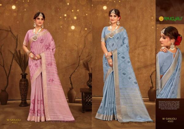 Rajguru Sanjoli Embroidered Work Fancy Saree Catalog Wholesale Collection Exporter - Image 3