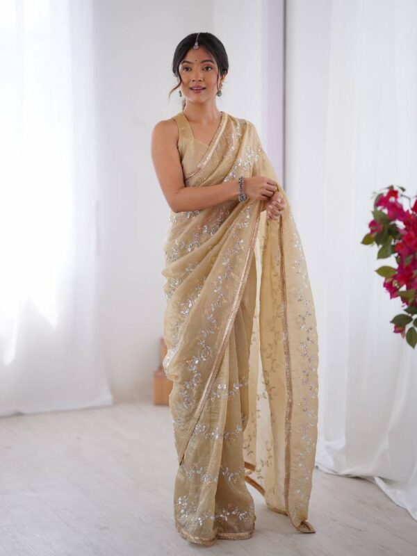 Beads Moti Galaxy 1 Smooth Gold Crush Saree Wholesale Catalog Collection Supplier - Image 5