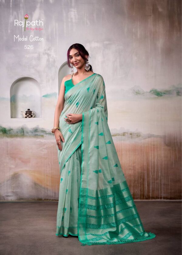 Rajpath Aqua Silk Modal Cotton Fancy Saree Catalog Wholesale Collection Exporter - Image 6