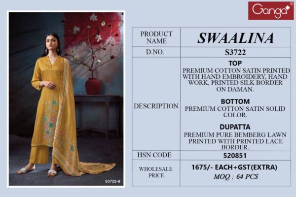 Ganga Swaalina Cotton Satin Printed Salwar Kameez Catalog Wholesale Collection Exporter - Image 6