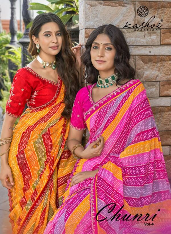Kashvi Chunri Vol 4 Mono Georgette With Coding Saree Catalog Wholesale Collection Exporter