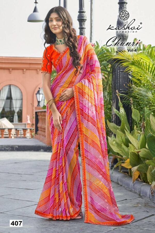 Kashvi Chunri Vol 4 Mono Georgette With Coding Saree Catalog Wholesale Collection Exporter - Image 7