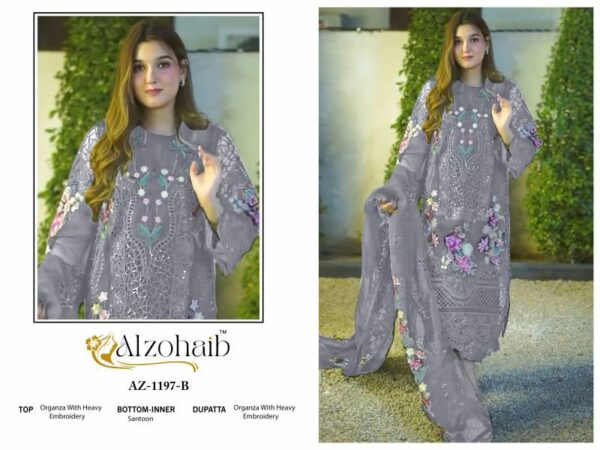 Alzohaib Az 1197 A To D Organza Embroidered Pakistani Suits Catalog Wholesale Collection Exporter - Image 3