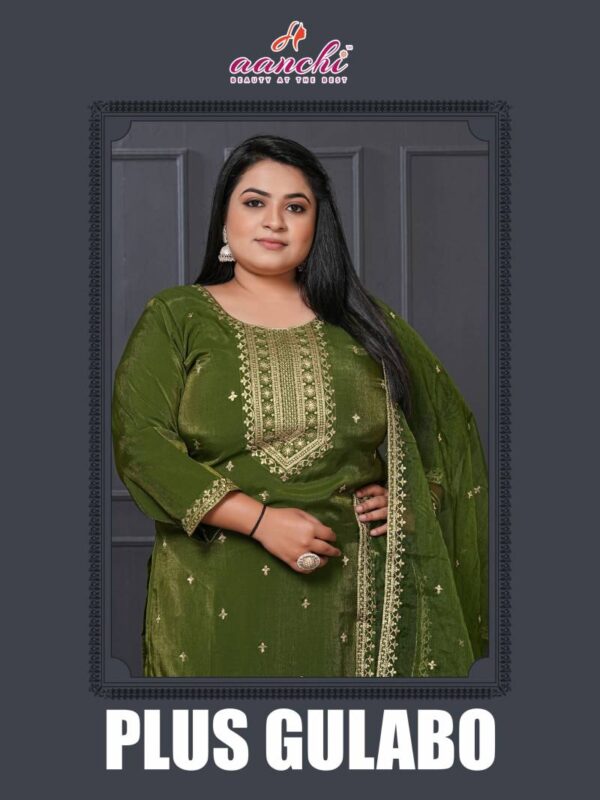 Aanchi Plus Gulabo Roman Shimmer Kurti Bottom With Dupatta Catalog Wholesale Collection Exporter