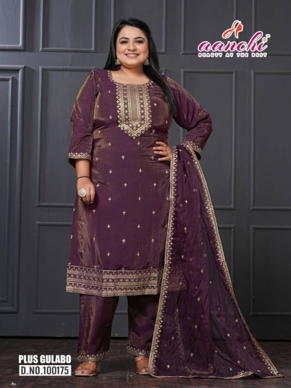 Aanchi Plus Gulabo Roman Shimmer Kurti Bottom With Dupatta Catalog Wholesale Collection Exporter - Image 2