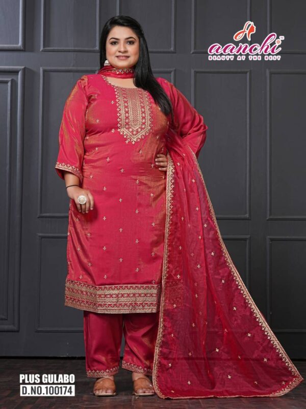 Aanchi Plus Gulabo Roman Shimmer Kurti Bottom With Dupatta Catalog Wholesale Collection Exporter - Image 3