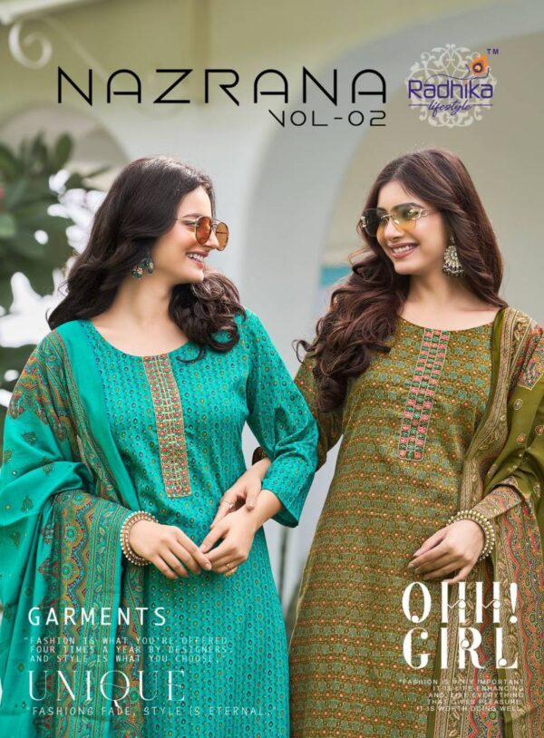 Radhika Nazrana Vol 2 Jam Satin Kurti Bottom With Dupatta Wholesale Catalog Collection Supplier