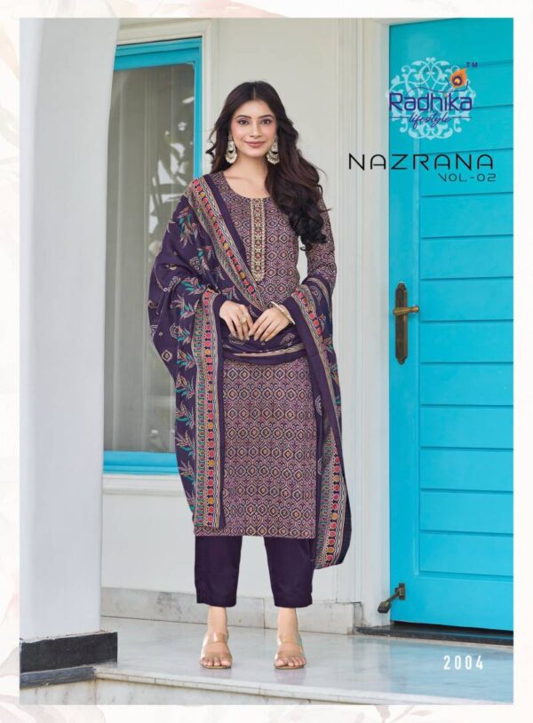 Radhika Nazrana Vol 2 Jam Satin Kurti Bottom With Dupatta Wholesale Catalog Collection Supplier - Image 2