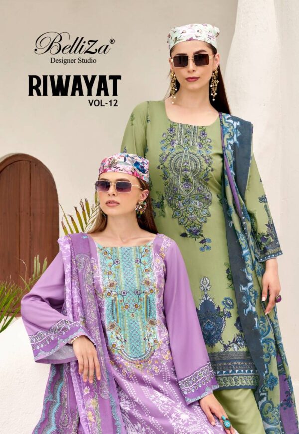 Belliza Riwayat Vol 12 Viscose Rayon Digital Printed Dress Material Catalog Wholesale Collection Exporter