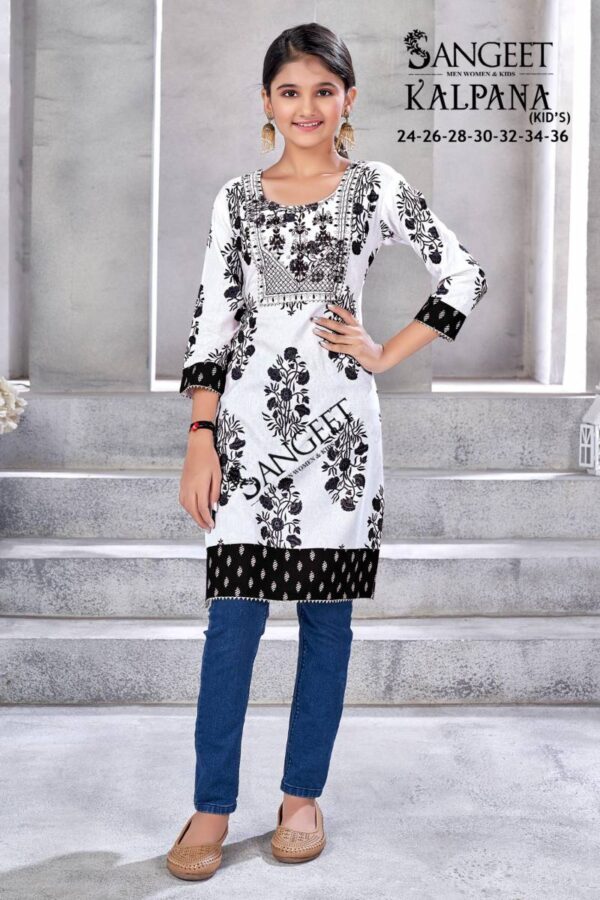 Sangeet Kalpana Kids Rayon Embroidery Short Kurti Wholesale Catalog Collection Exporter - Image 2