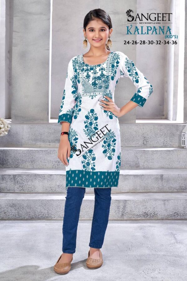 Sangeet Kalpana Kids Rayon Embroidery Short Kurti Wholesale Catalog Collection Exporter - Image 4