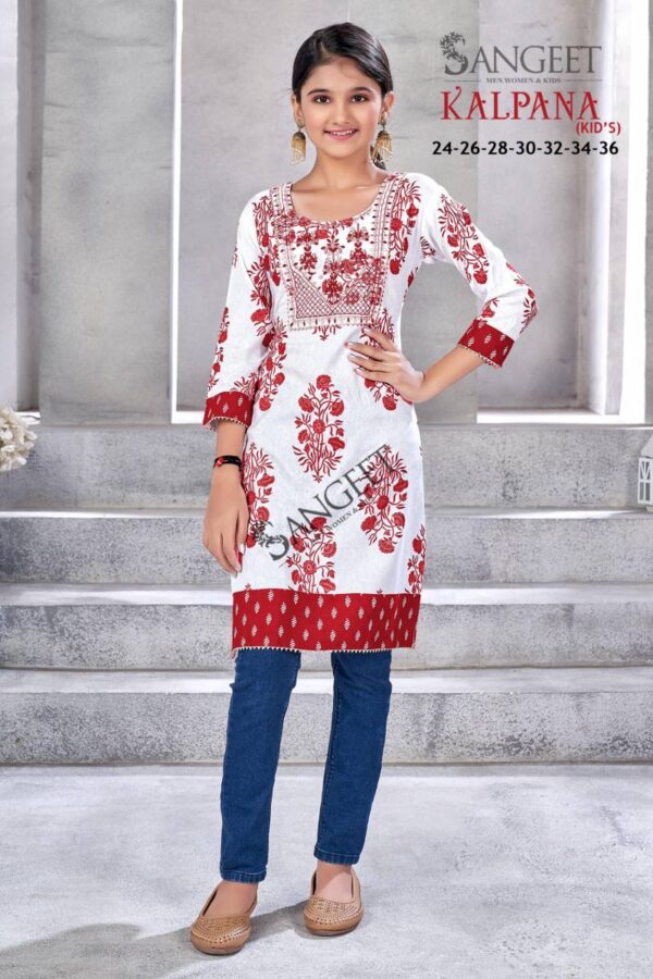 Sangeet Kalpana Kids Rayon Embroidery Short Kurti Wholesale Catalog Collection Exporter - Image 6