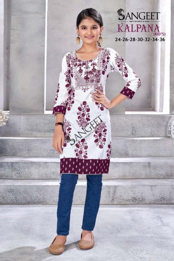 Sangeet Kalpana Kids Rayon Embroidery Short Kurti Wholesale Catalog Collection Exporter - Image 7