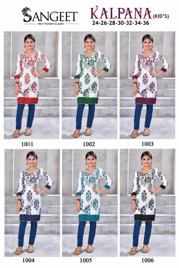 Sangeet Kalpana Kids Rayon Embroidery Short Kurti Wholesale Catalog Collection Exporter - Image 8
