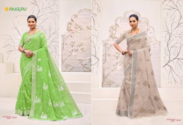 Rajguru Sanam Vol 3 Cotton With Embroidery Work Fancy Saree Wholesale Catalog Collection Exporter - Image 4