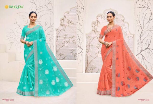 Rajguru Sanam Vol 3 Cotton With Embroidery Work Fancy Saree Wholesale Catalog Collection Exporter - Image 5