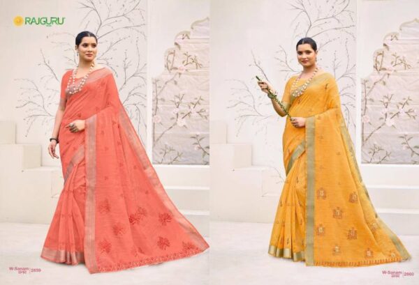 Rajguru Sanam Vol 3 Cotton With Embroidery Work Fancy Saree Wholesale Catalog Collection Exporter - Image 7