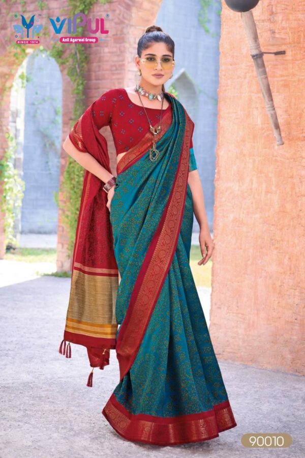 Vipul Kashmir Beauty Jubilee Printed Silk Fancy Saree Wholesale Catalog Collection Exporter - Image 4