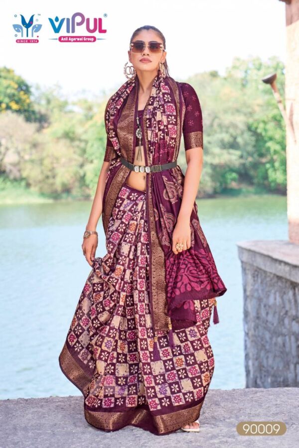 Vipul Kashmir Beauty Jubilee Printed Silk Fancy Saree Wholesale Catalog Collection Exporter - Image 5