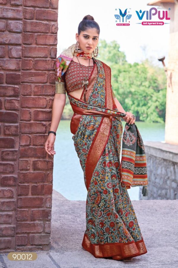 Vipul Kashmir Beauty Jubilee Printed Silk Fancy Saree Wholesale Catalog Collection Exporter - Image 7