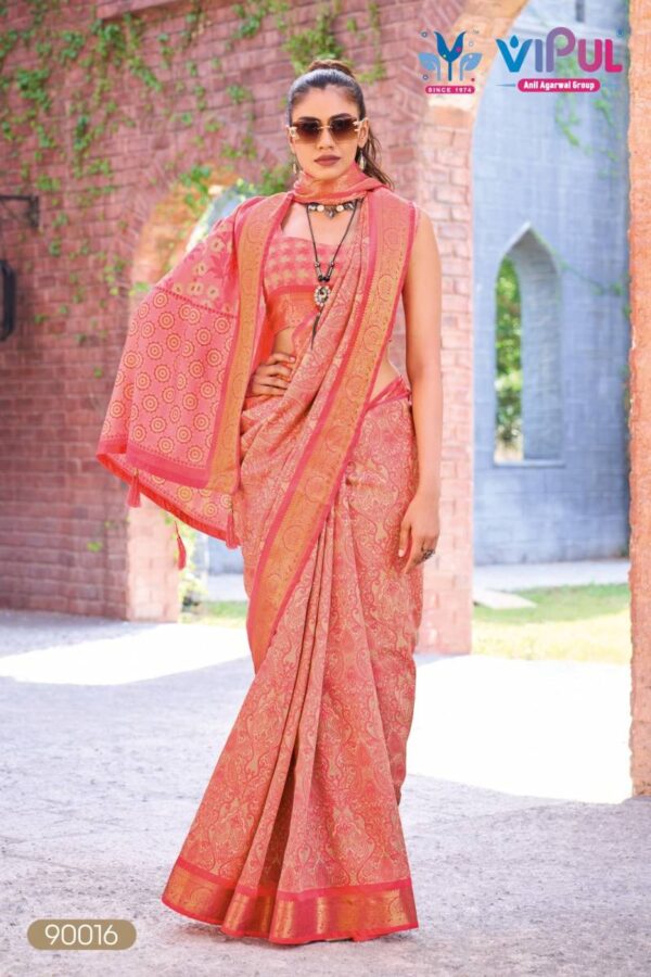 Vipul Kashmir Beauty Jubilee Printed Silk Fancy Saree Wholesale Catalog Collection Exporter - Image 9