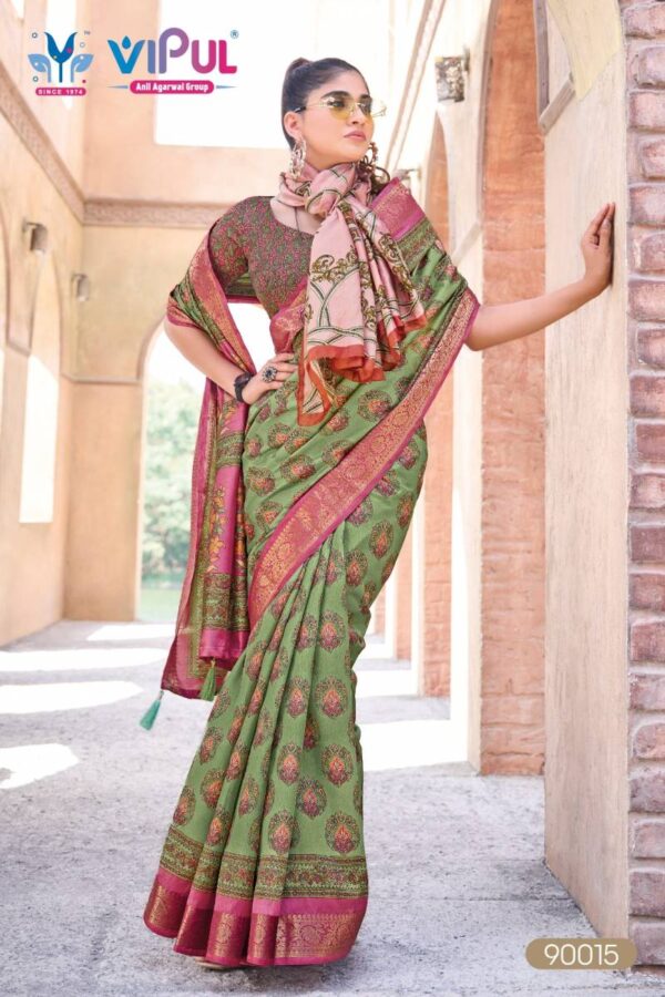 Vipul Kashmir Beauty Jubilee Printed Silk Fancy Saree Wholesale Catalog Collection Exporter - Image 10