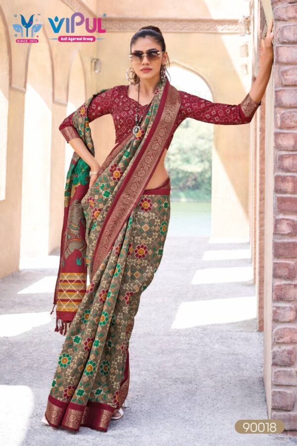 Vipul Kashmir Beauty Jubilee Printed Silk Fancy Saree Wholesale Catalog Collection Exporter - Image 11