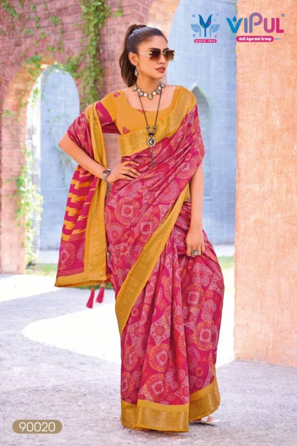 Vipul Kashmir Beauty Jubilee Printed Silk Fancy Saree Wholesale Catalog Collection Exporter - Image 12