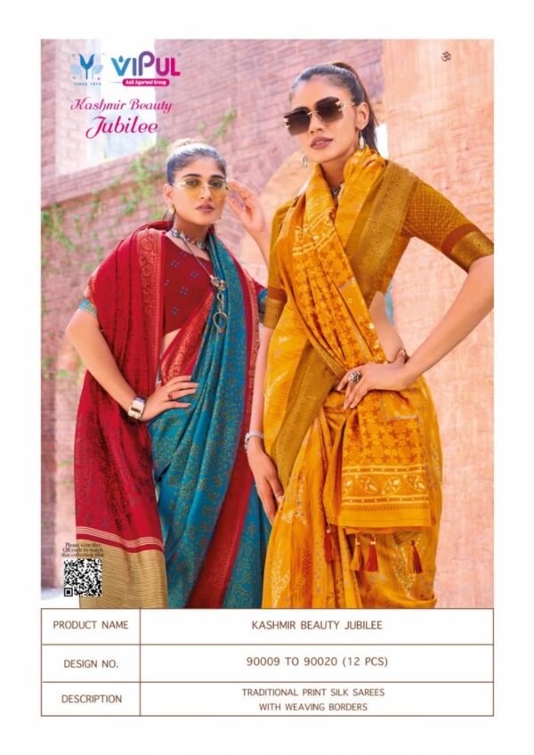 Vipul Kashmir Beauty Jubilee Printed Silk Fancy Saree Wholesale Catalog Collection Exporter - Image 13