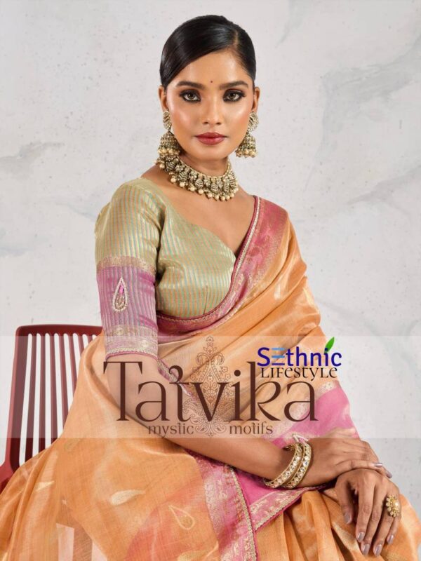 Sethnic Tatvika Self Zari Woven Tissue Linen Fancy Saree Wholesale Catalog Collection Exporter