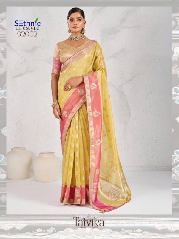 Sethnic Tatvika Self Zari Woven Tissue Linen Fancy Saree Wholesale Catalog Collection Exporter - Image 2