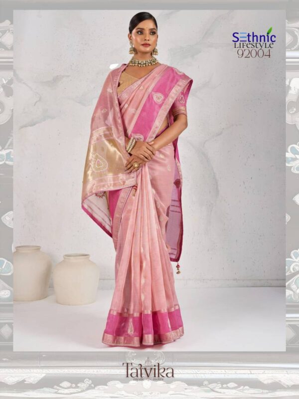 Sethnic Tatvika Self Zari Woven Tissue Linen Fancy Saree Wholesale Catalog Collection Exporter - Image 4