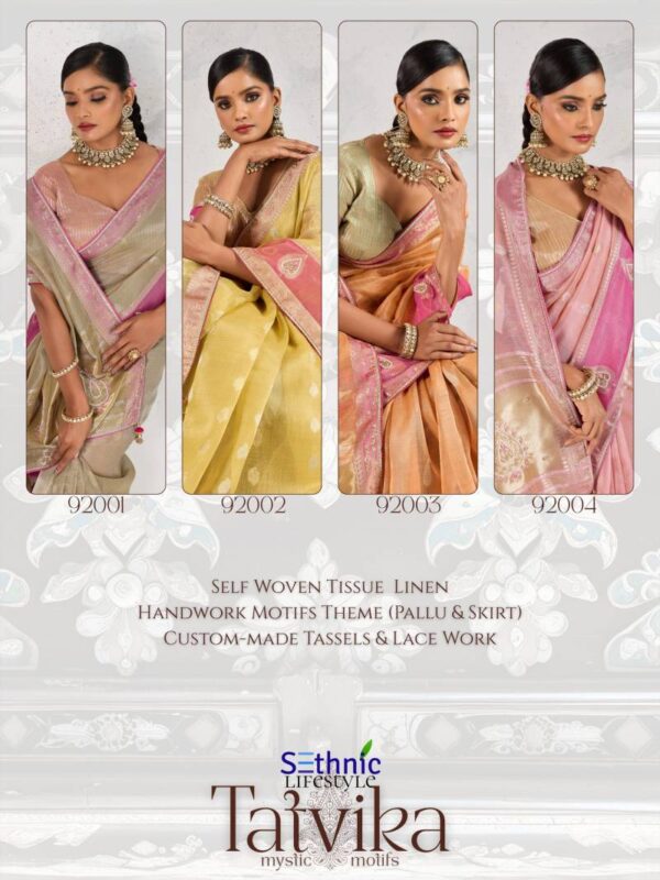 Sethnic Tatvika Self Zari Woven Tissue Linen Fancy Saree Wholesale Catalog Collection Exporter - Image 6