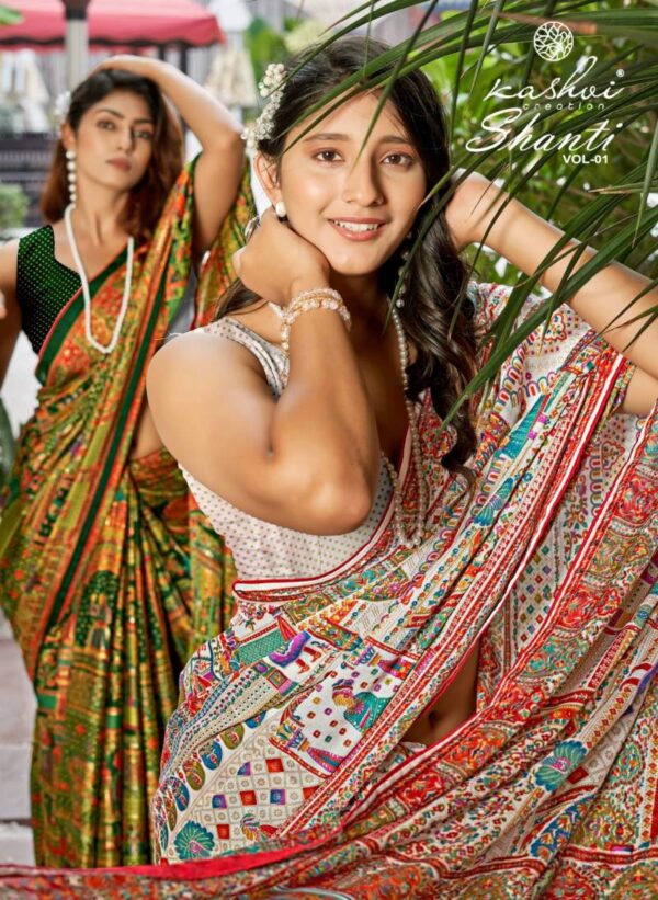 Kashvi Shanti Vol 1 Bright Moss Foil Saree Wholesale Catalog Collection Exporter