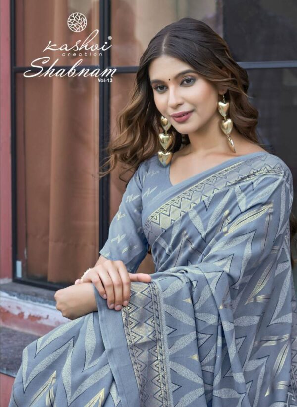 Kashvi Shabnam Vol 13 Dull Moss Foil Printed Saree Wholesale Catalog Collection Exporter