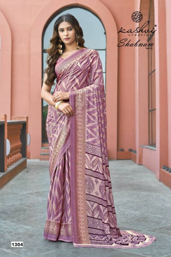 Kashvi Shabnam Vol 13 Dull Moss Foil Printed Saree Wholesale Catalog Collection Exporter - Image 4
