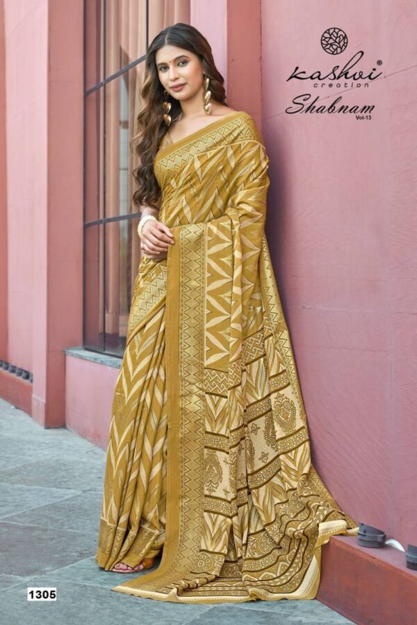Kashvi Shabnam Vol 13 Dull Moss Foil Printed Saree Wholesale Catalog Collection Exporter - Image 5