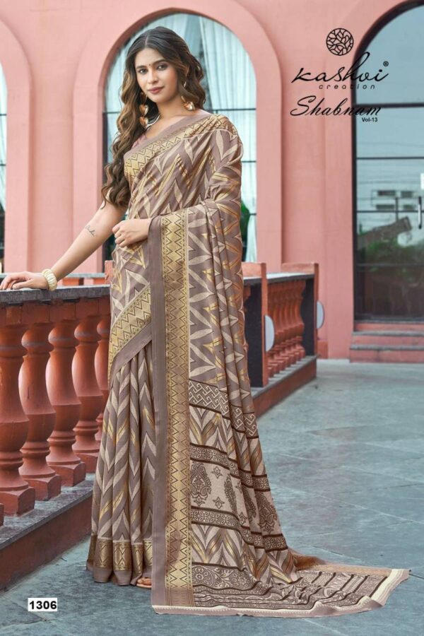 Kashvi Shabnam Vol 13 Dull Moss Foil Printed Saree Wholesale Catalog Collection Exporter - Image 6